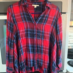 Red Blue Plaid Button Up Size Medium